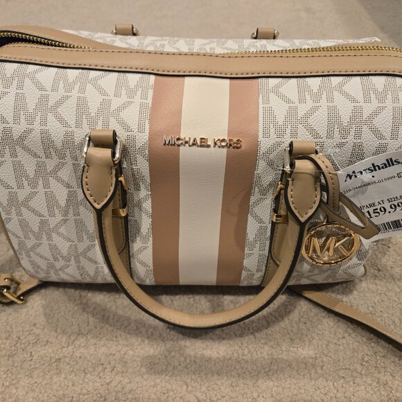 Michael Kors NWT Cream Stripe Logo Handbag - Picture 2 of 2